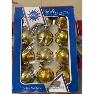 Vintage Coby 2.5" Shiny Gold Glass Balls Christmas Ornaments Original Box 12 USA